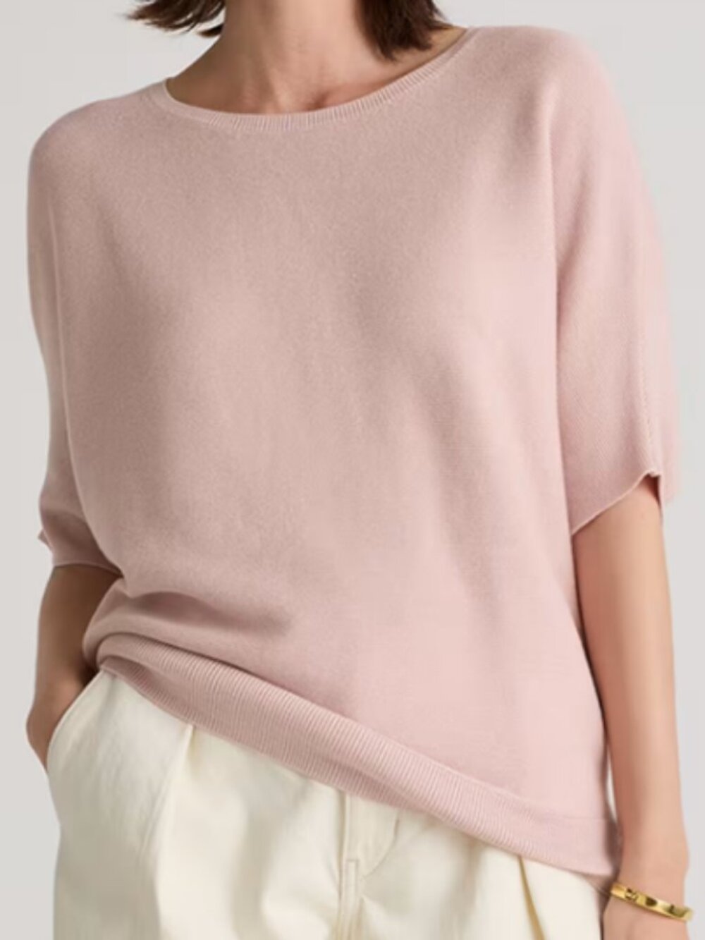 Quince Soft Pink Crewneck Short-Sleeve Sweater